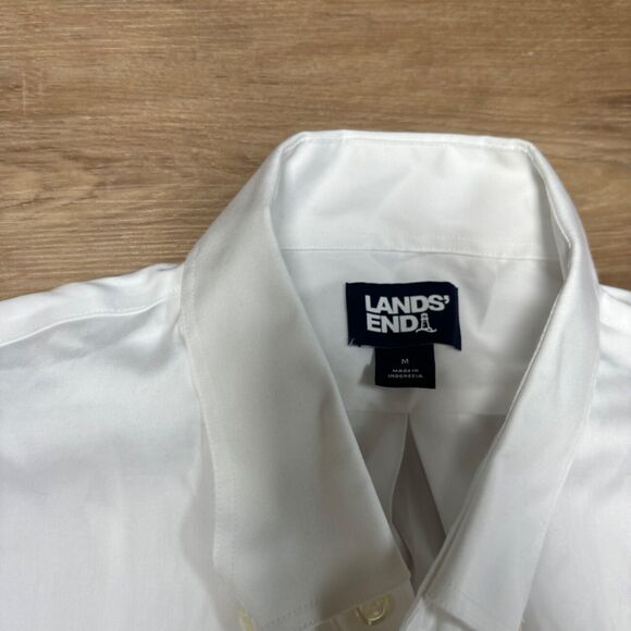 Lands' End Shirt Mens Medium White Cotton Button Down - Picture 4 of 8